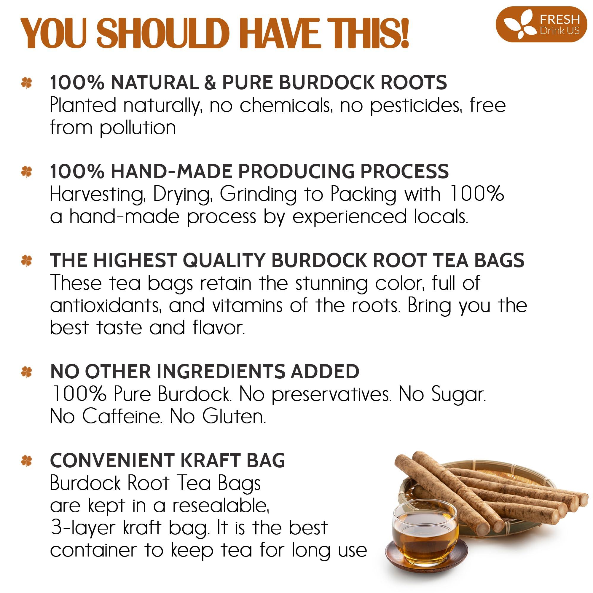 FRESHDRINKUS FreshDrinkUS, Premium 75 Burdock Root Tea Bags, 100% Natural & Pure from Burdock Root. Burdock Root Herbal Tea. Made with Natural Material Tea Bags. No Sugar, No Caffeine, No Gluten, Vegan.