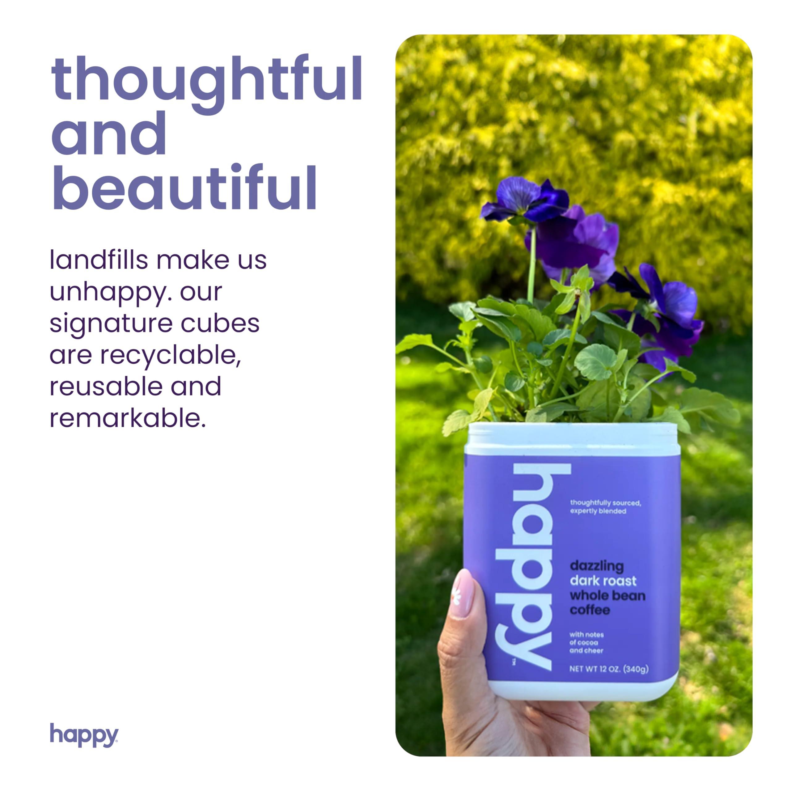 We Are Happy, LLC happy coffee dark roast coffee pods, 10 count, notes of cocoa & contentment, compatible with most K-cup brewers, rainforest alliance certified