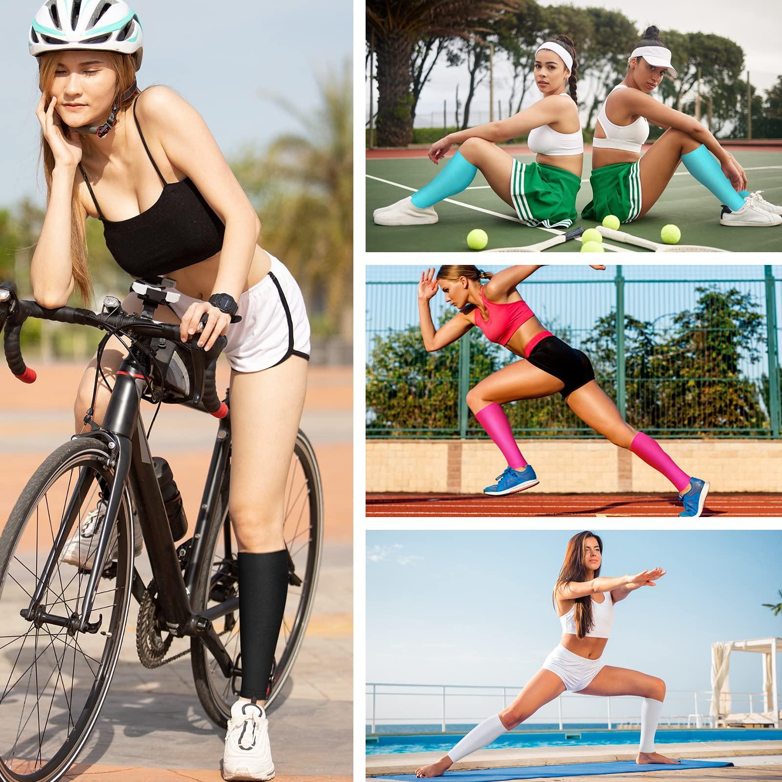 Sosation 6 Pairs Calf Compression Sleeve Women Footless Compression Stockings Elastic Leg Sleeve for Running Nurse Pregnant (Small)