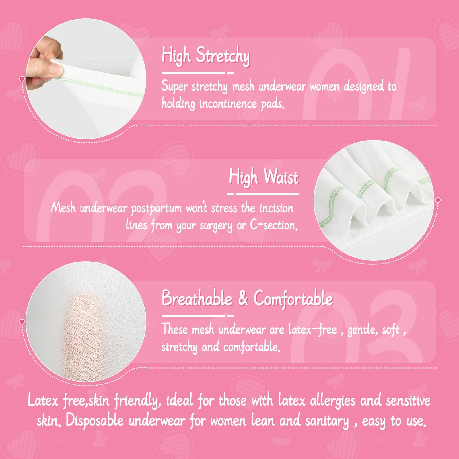 CARER Healthcare Incontinence Pregnancy 4 PCS Mesh Underwear Postpartum High Waist Mesh Panties Great for Post-Surgical and Postpartum Recovery