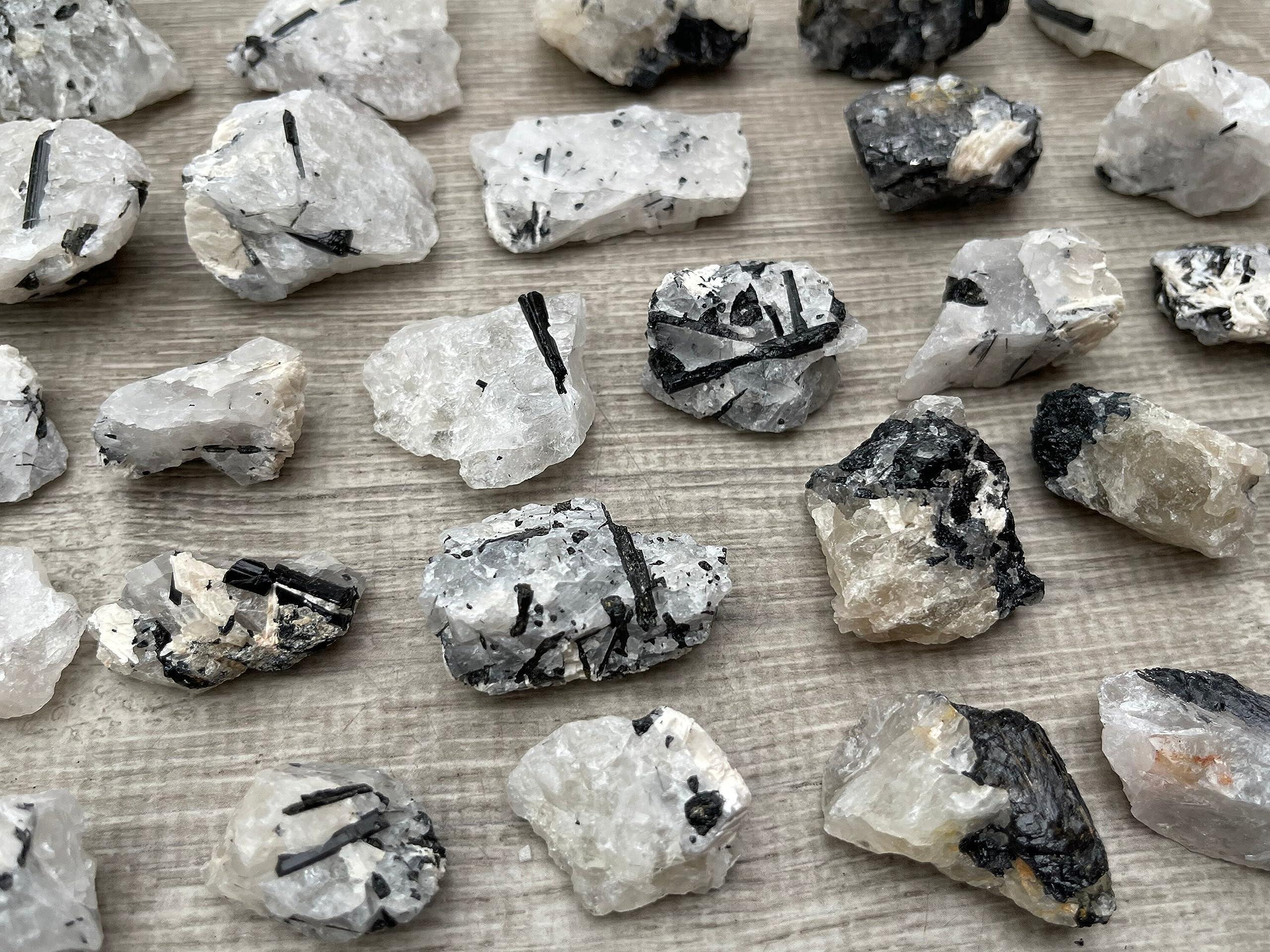 GAF TREASURES WHOLESALE Raw Black Tourmaline with Quartz Crystals, Natural Black Tourmaline with Quartz Stone, Rough Black Tourmaline Quartz, Healing Crystals (Black Tourmaline with Quartz, 0.5 Pound)