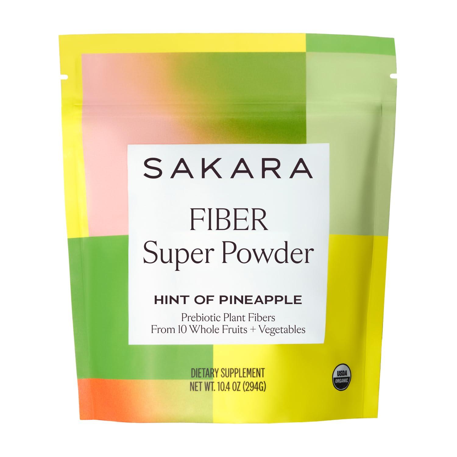 SAKARA SAKARA Fiber Super Powder - Pineapple Flavor Prebiotic Fiber Powder, High Fiber & Digestive Enzymes Organic Fiber Supplement Powder, Daily Fiber Drink, Acacia Fiber Powder