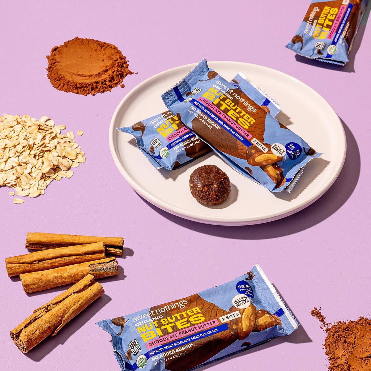 Sweet Nothings Sweet Nothings, Chocolate, USDA Organic Nut Butter Bites Protein Bar, Nut & Date Snack, Filled with Peanut Butter, 12-2 Bite Value Packs - No Added Sugar, Plant Based, Vegan, Only 7 Ingredients