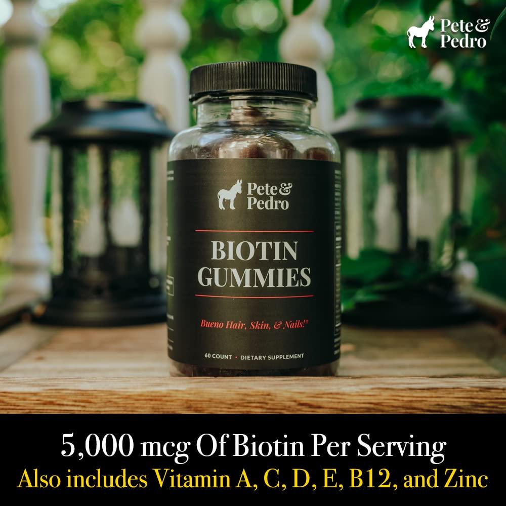 Pete & Pedro Pete & Pedro BIOTIN Gummies for Hair, Skin & Nails Growth for Women & Men |Hair Grow Supplement for Stronger Skin, & Nails | Cherry Biotin Gummy 5000mcg Per Serving | Seen on Shark Tank, 60 Count