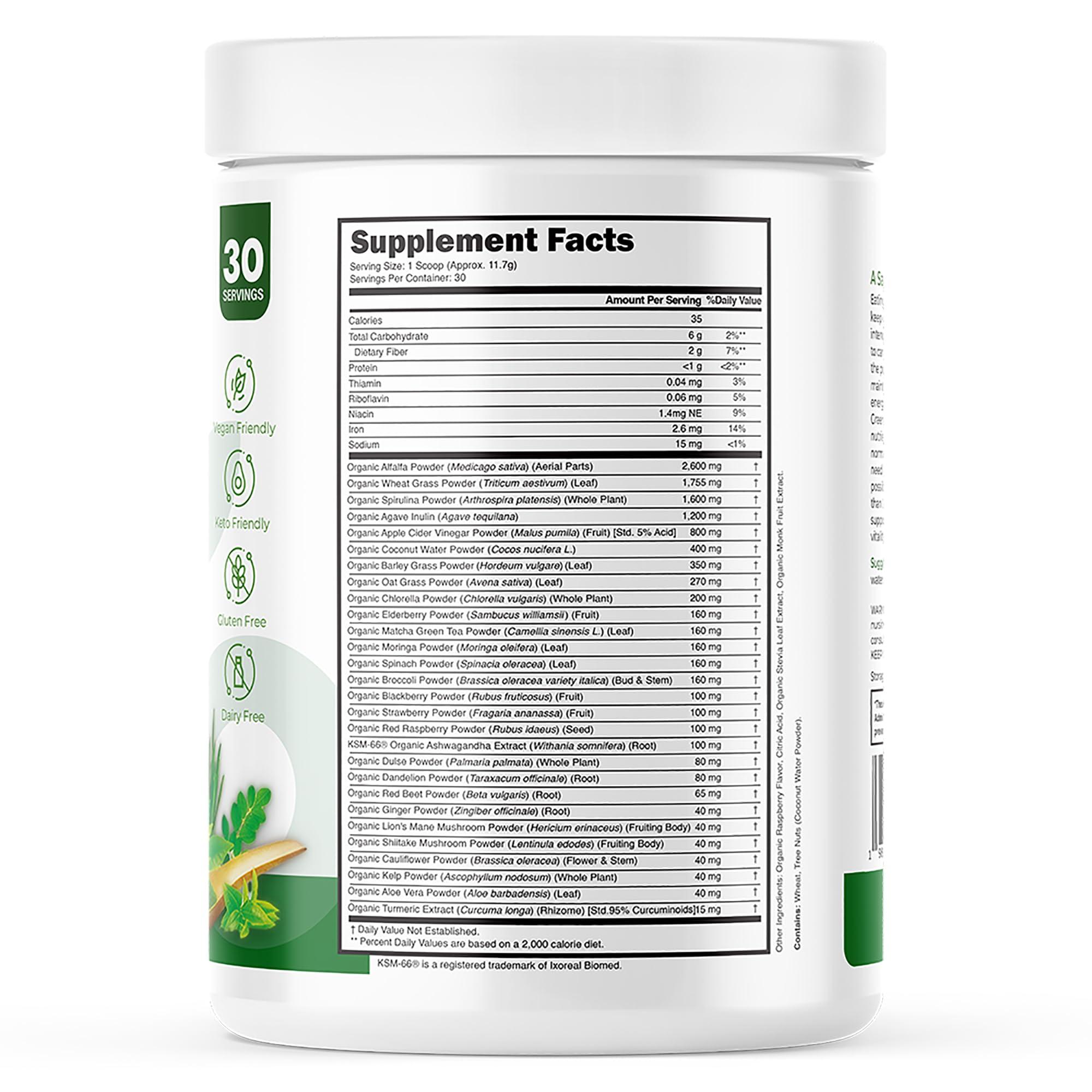 LIVEGOOD LIVEGOOD Organic Super Greens with Wheat, Barley, Oat Grass, Matcha Green Tea, Aloe Vera, Vegan, Gluten Free, 7.2 oz.