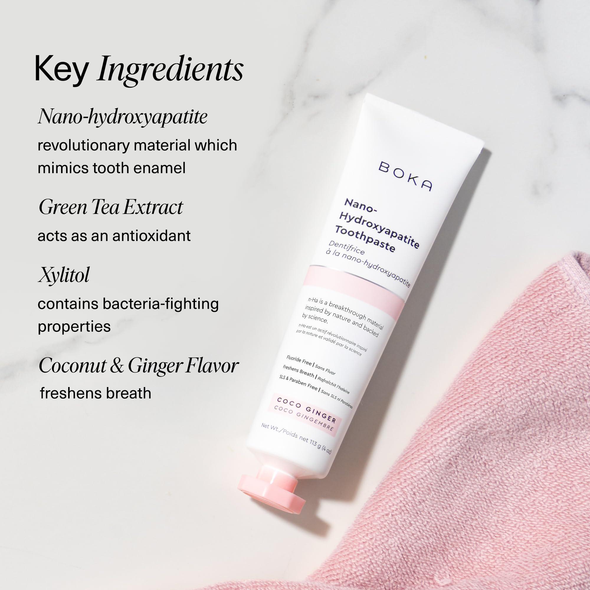 Boka Boka Fluoride Free Toothpaste Nano Hydroxyapatite, Helps Remineralize, Appropriate for Sensitive Teeth, Whitening - for Adult, Kids Oral Care - Coco Ginger Flavor, 4 Fl Oz 1 Pk - US Manufactured