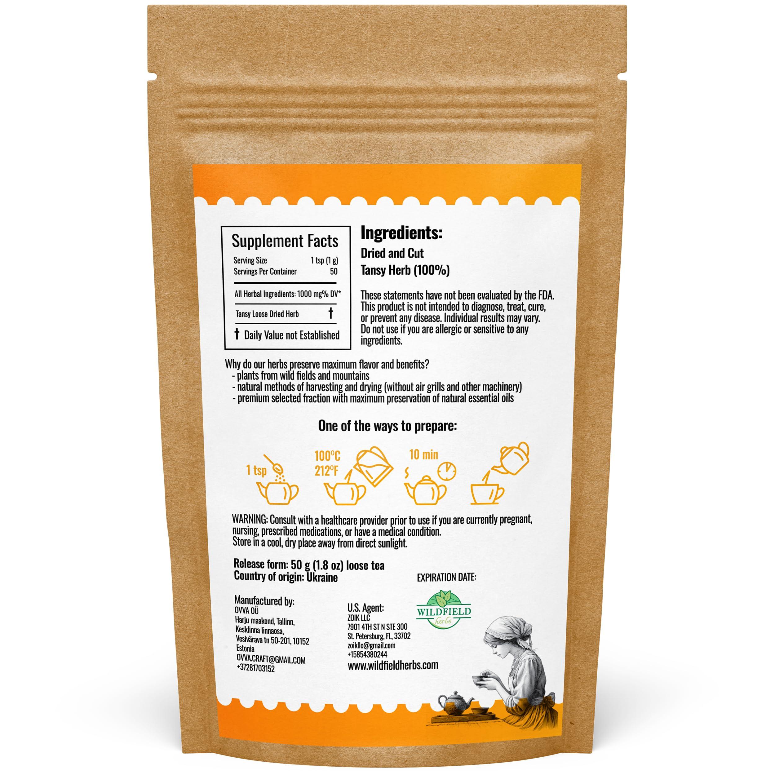 WILDFIELD HERBS 1.8 oz. Pishma Tea Tansy Flowers Herbal Tea (Tanacetum Vulgare L.) - 50g Dried Cut Tansy Flowers Herb Tea