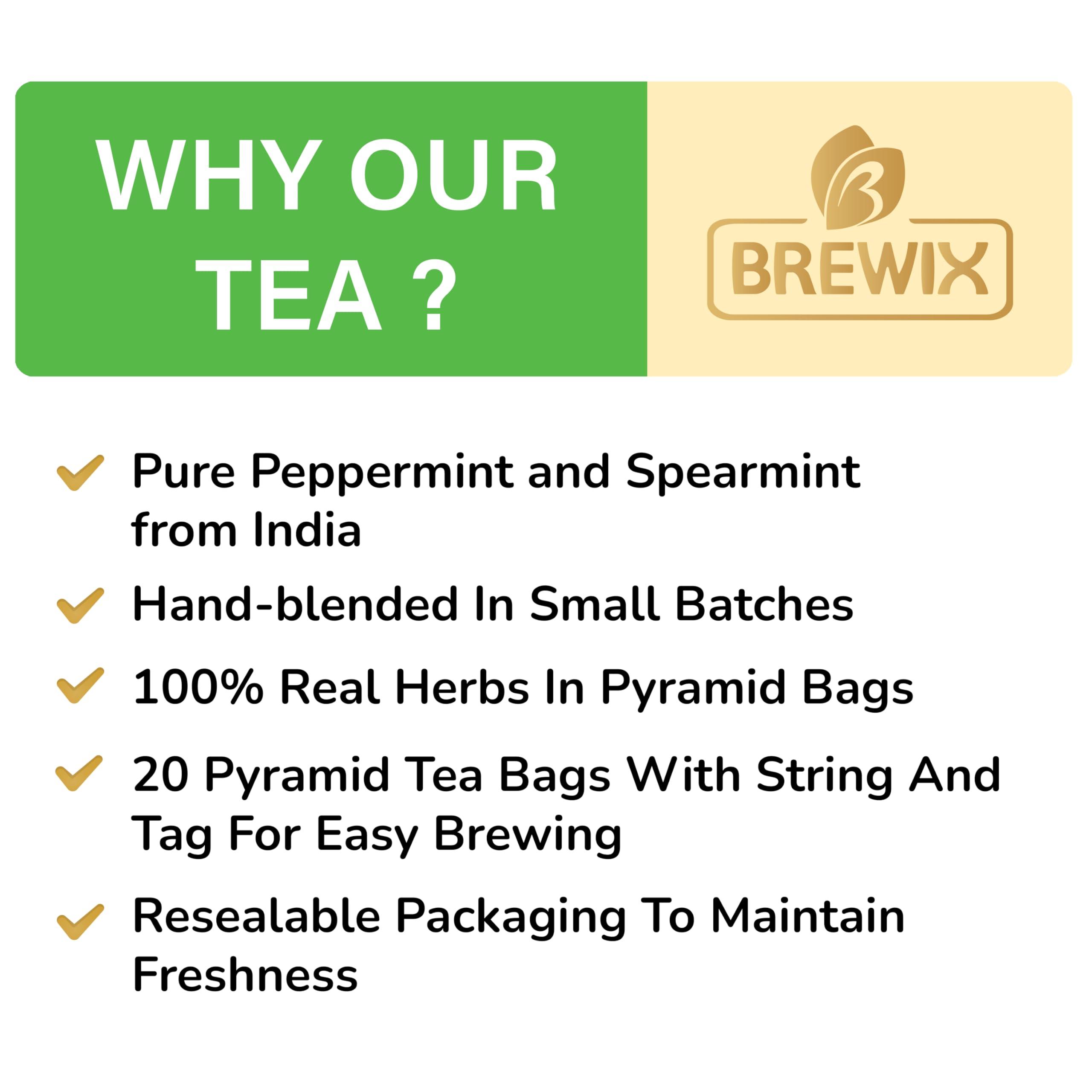 BREWIX BREWIX, Moroccan Mint Tea (20 Pyramid Tea Bags) | Soothes Your Belly | Calming, Fresh and Cool | Caffeine Free Herbal Tea | No Sugar & No Caffeine