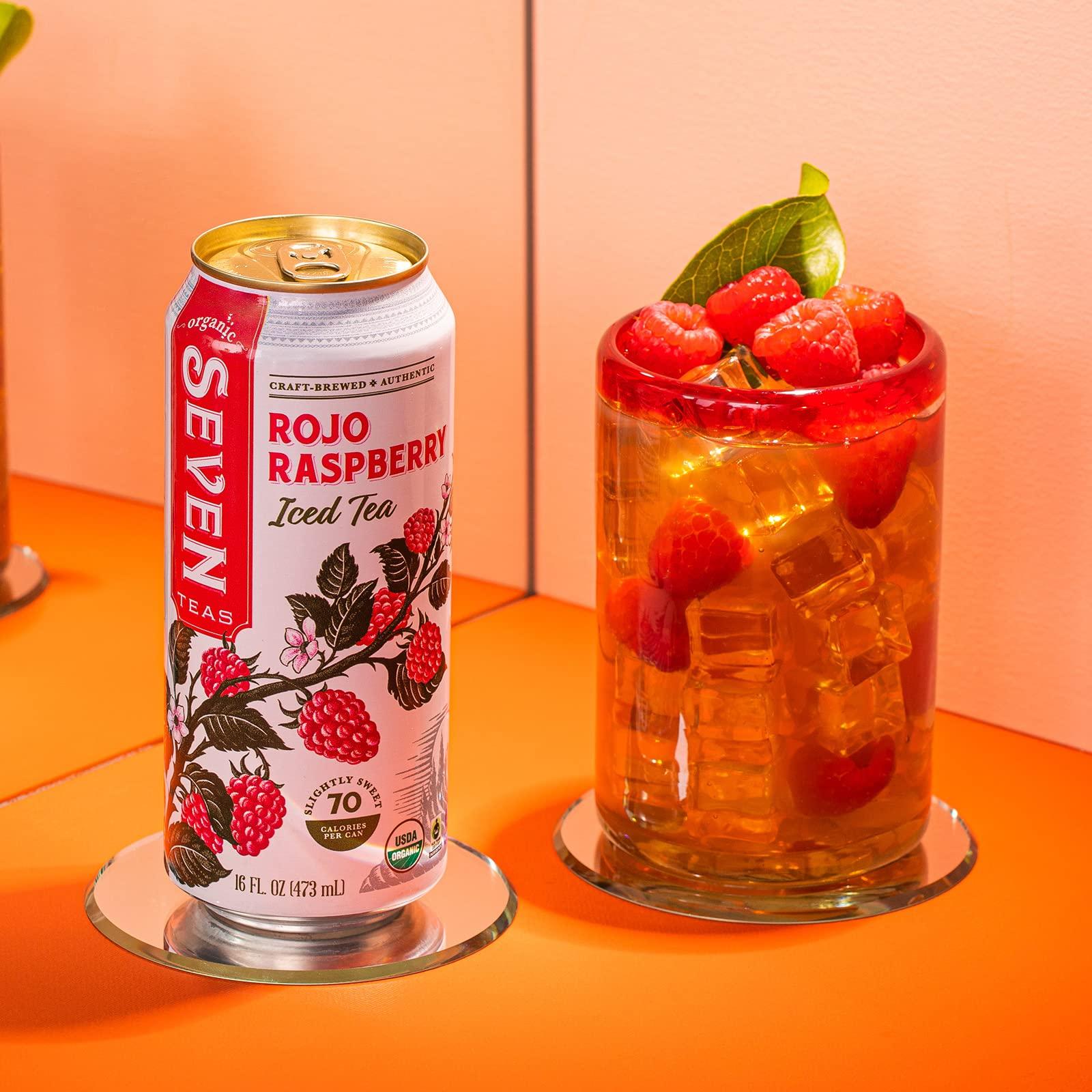 SevenTeas SevenTeas Rojo Raspberry Iced Tea, 16 OZ (Pack of 12 Cans), Lightly Sweetened Organic Iced Tea