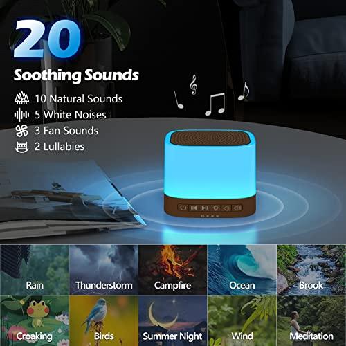 BUFFBEE Buffbee Sound Machine with Night Light - White Noise Machine for Sleeping, 20 Soothing Sounds, 10-Color Adjustable Brightness, 32-Level Volume, Sleep Timer, Wood Grain