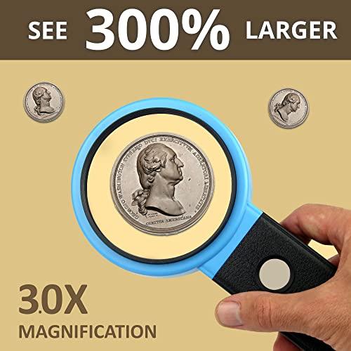 Vision Aid VISION AID 30X Hands-Free Magnifying Glass with 21 LED Lights for Coins Jewelry Crafts Hobby 40X Loupe Handheld or Desktop Stand Magnifier for Seniors Reading Watch Repair Soldering Close Work