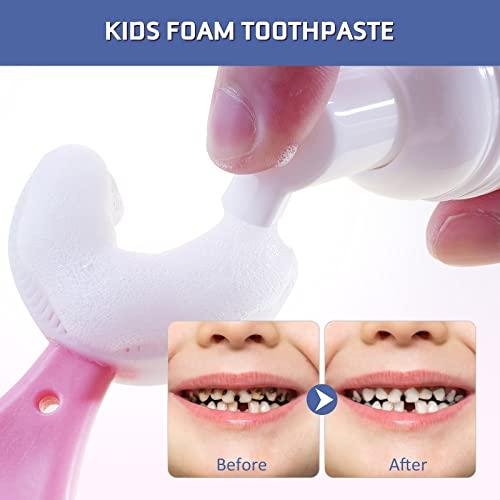 Pegciz Foam Toothpaste Kids, Toddler Foam Toothpaste with Low Fluoride for U Shaped Toothbrush, Foaming Toothpaste and Mouthwash for Dental Care for Children Kids Age for 3 and Up (Watermelon+Blueberry)