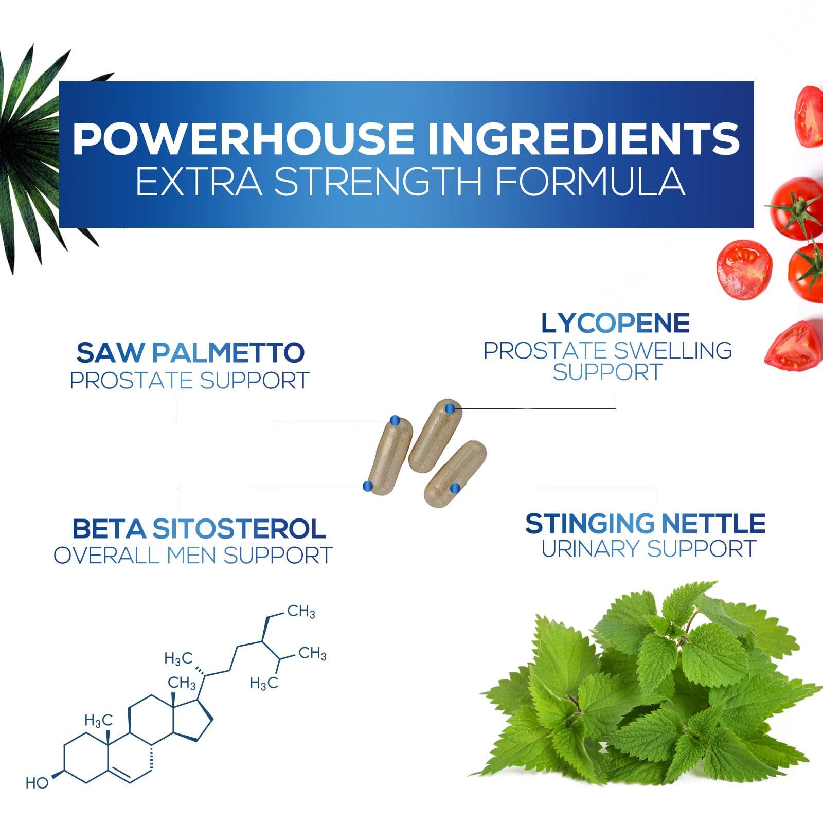 Nature\'s Nutrition Prostate Men Supplement - Support Complex Formula with Saw Palmetto, Beta Sitosterol, Stinging Nettle, Pygeum, Pumpkin Seed, Zinc, Vitamin B6 E - Supports Prostate & Urinary Health - 120 Capsules