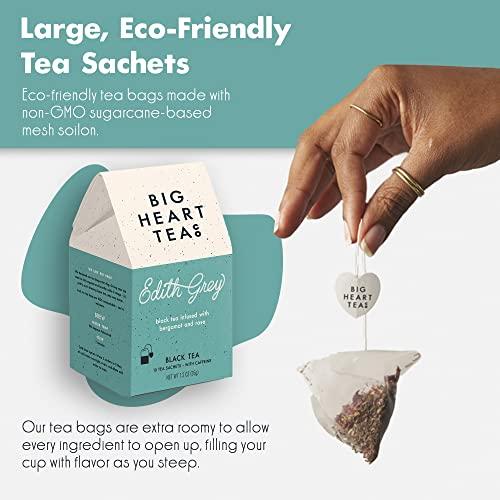 Big Heart Tea Co. Big Heart Tea Co. Tea Bags - Edith Grey - Direct Trade Malawi Caffeinated Black Tea in Zero Plastic Sachets with Small Batch Organic Whole Herbs - Red Rose, Bergamot Oil, 10 Tea Bags