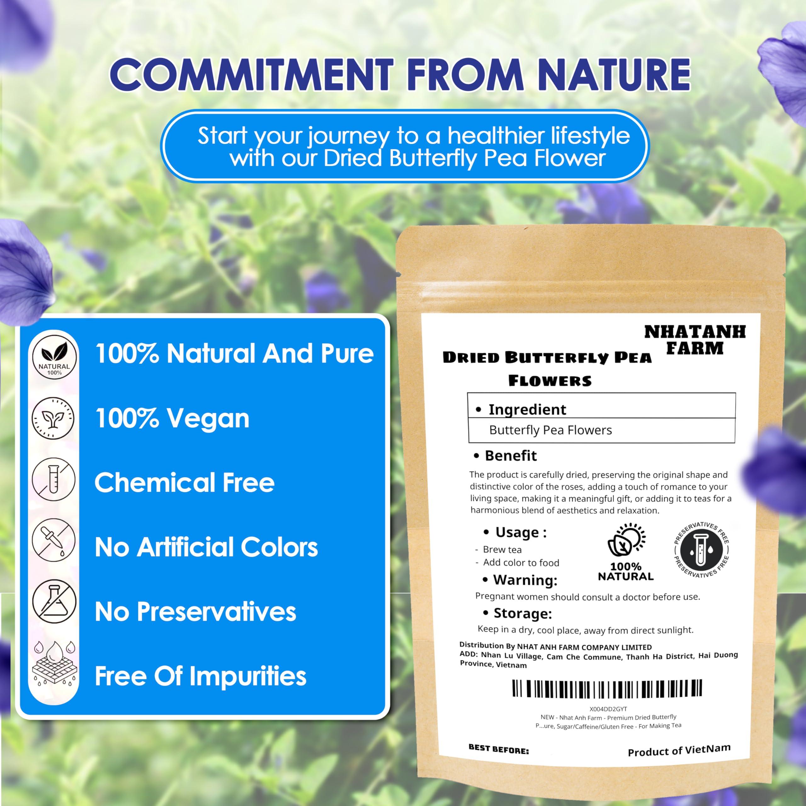 NHAT ANH FARM Nhat Anh Farm - Premium Dried Butterfly Pea Flower - 3,5oz(100g) Blue Butterfly Pea Flower - 100% Natural & Pure, Sugar/Caffeine/Gluten Free - For Making Tea