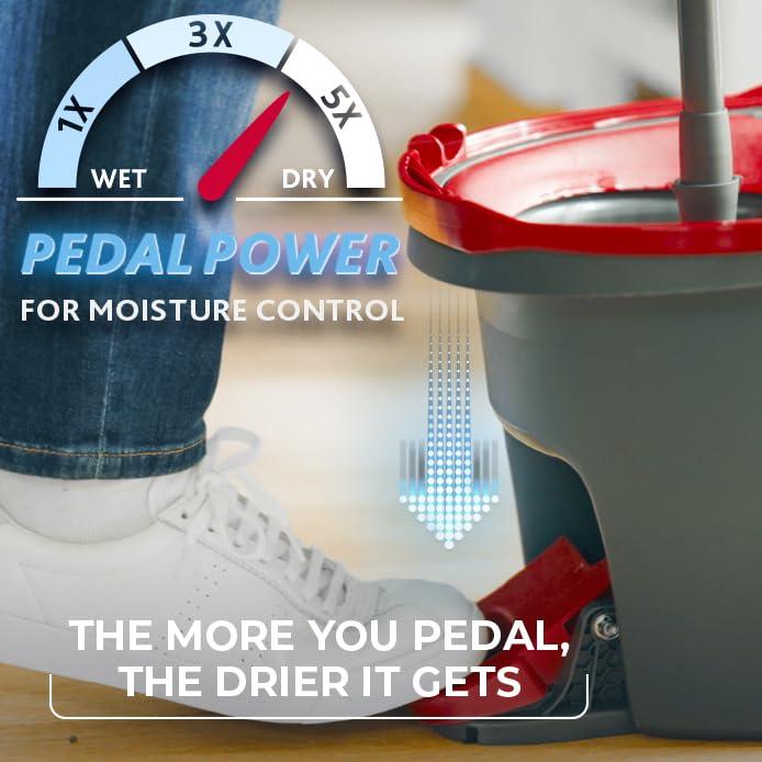O-Cedar O-Cedar EasyWring Microfiber Spin Mop, Bucket Floor Cleaning System, Red, Gray, Standard