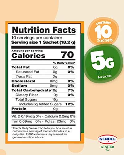 Kendel Kendel Instant Ginger Honey Tea, Caffeine Free (10 Sachets). Soothing flavor, Non-GMO