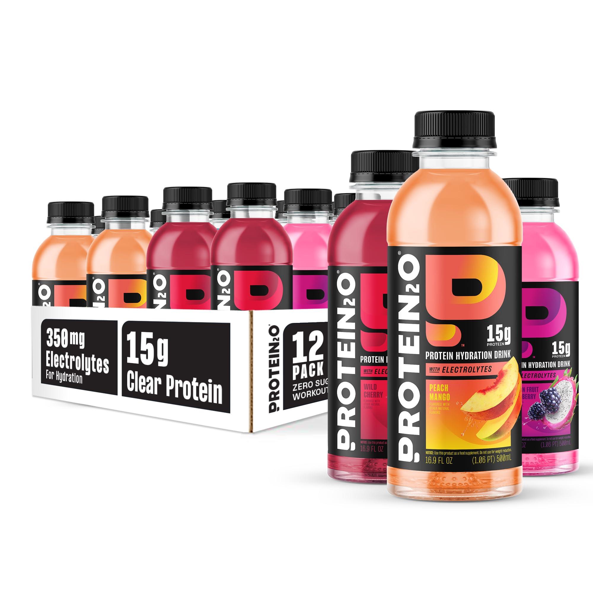 Protein2o Protein2o Hydration Drink - 2-in-1 Liquid Clear Whey Protein Isolate and Electrolyte Drink - 15g Protein, Vitamins B5, B6 - Post-Workout Recovery - 16.9 Fl Oz - 12 Count Flavor Fusion Variety Pack