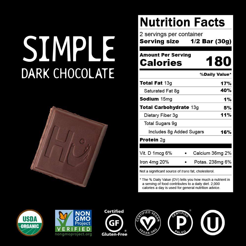 Hu Hu Chocolate Bars | 8 Pack Simple Chocolate | Natural Organic Vegan, Gluten Free, Paleo, Non GMO, Fair Trade Dark Chocolate | 2.1oz Each