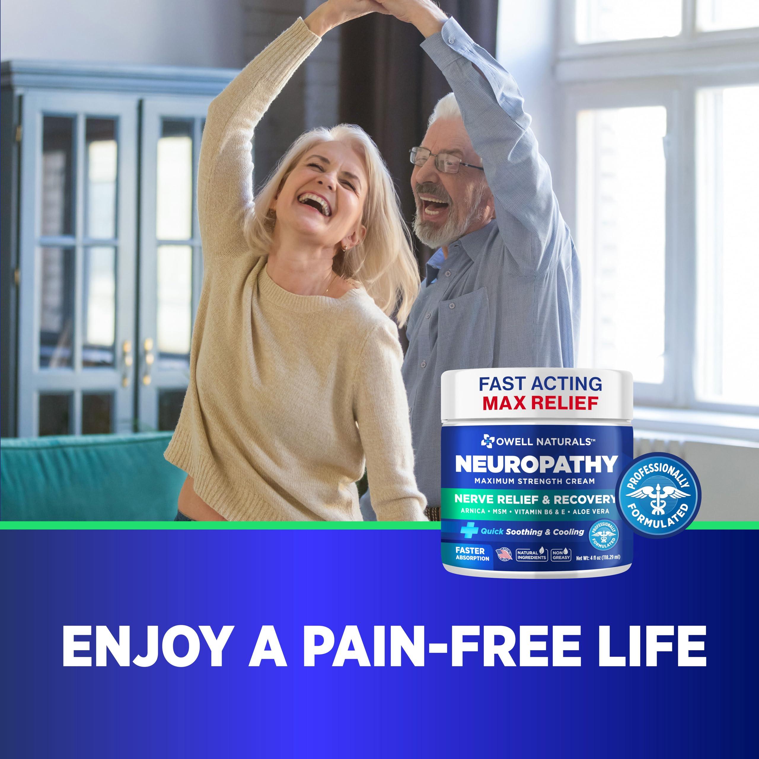 OWELL NATURALS Owell Naturals Neuropathy Nerve Relief Cream 4 Fl Oz (Pack of 1) Maximum Strength, Non Greasy, All Natural for Feet, Hands, Legs & Toes Discomfort, Made in USA