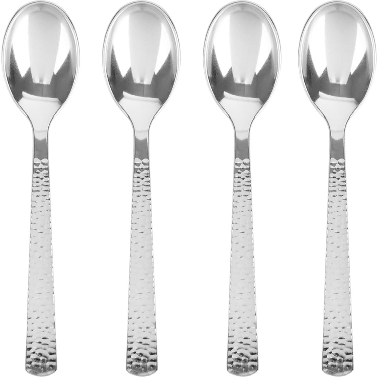 Unique Elegant Hammered Silver Plastic Spoons (24ct) - Durable & Stylish - Perfect for Parties, Weddings & Events