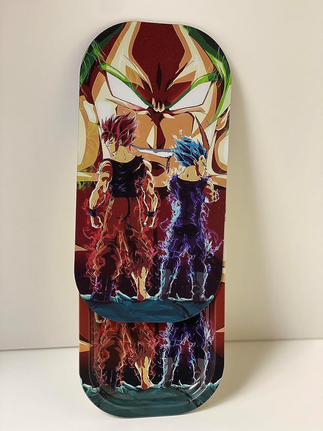 Wu Metal Rolling Tray Goku Black Super, Ultra Super Saiyan with Magnetic Cover 8x4 Inches