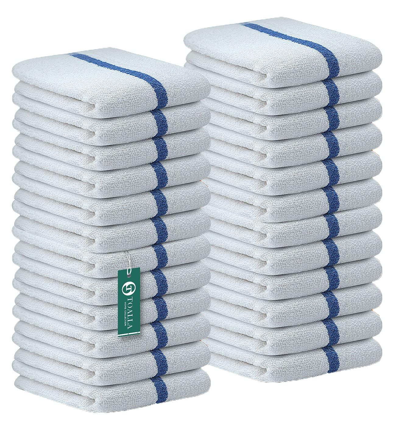 TOALLA TOALLA Bar Mop Blue Stripe 16x19 4 lbs Pack of 24, 100% Cotton Double Stitched Route Ready Absorbent Kitchen Towel Dish Towels and Dishcloths Towels Sets Washcloth Kitchen Towels