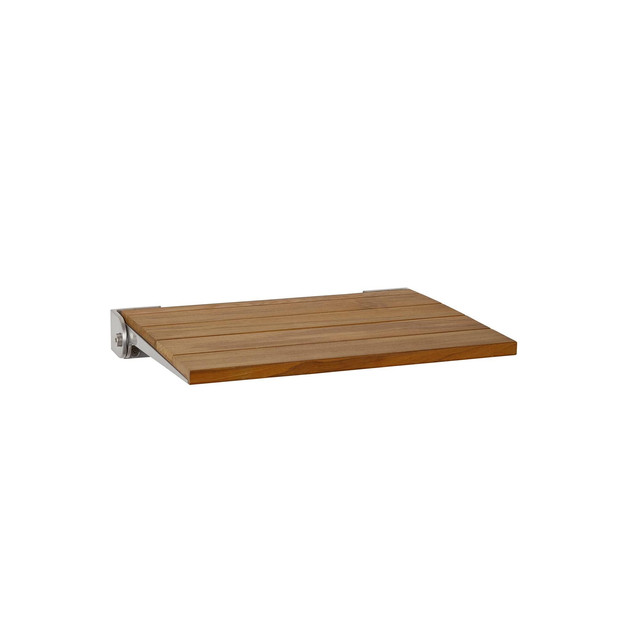 Seachrome Seachrome18 inch Silhouette Slimline Folding Wall Mount Shower Bench Seat, Natural Teak Wood with Silver Frame