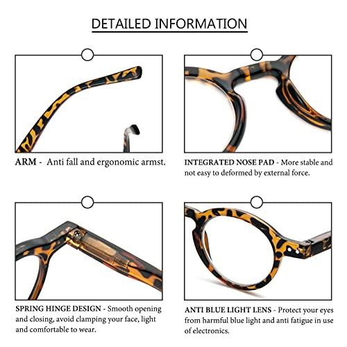 KoKoBin KoKoBin 4-Pack Small Round Reading Glasses Comfortable Readers Colored Stylish Frame for Women (Green&Brow&Leopard&Transparent, 2.25, multiplier_x)