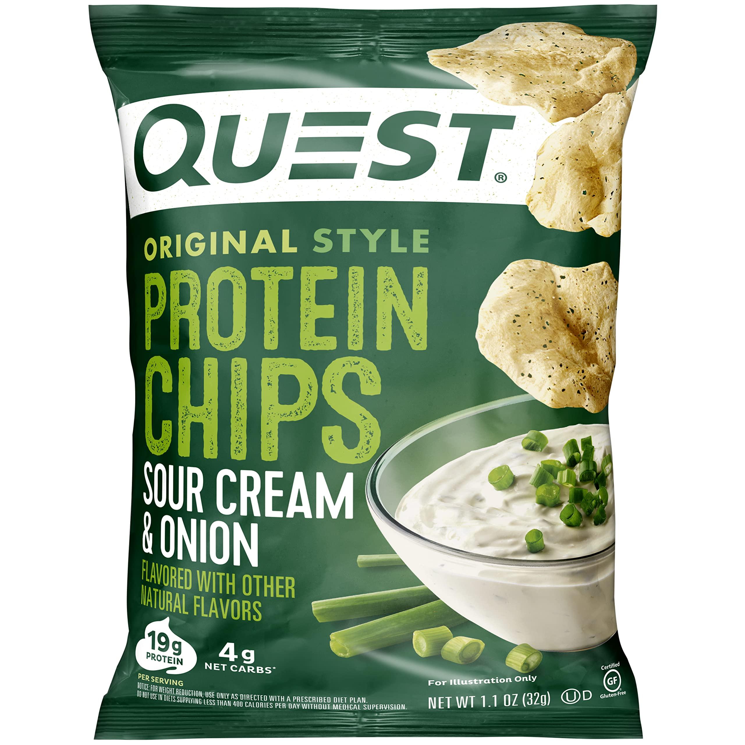Quest Nutrition Quest Nutrition Protein Chips, Sour Cream & Onion, High Protein, Low Carb, Pack of 12 & Protein Chips, Cheddar & Sour Cream, High Protein, Low Carb, 1.1 Ounce (Pack of 12)