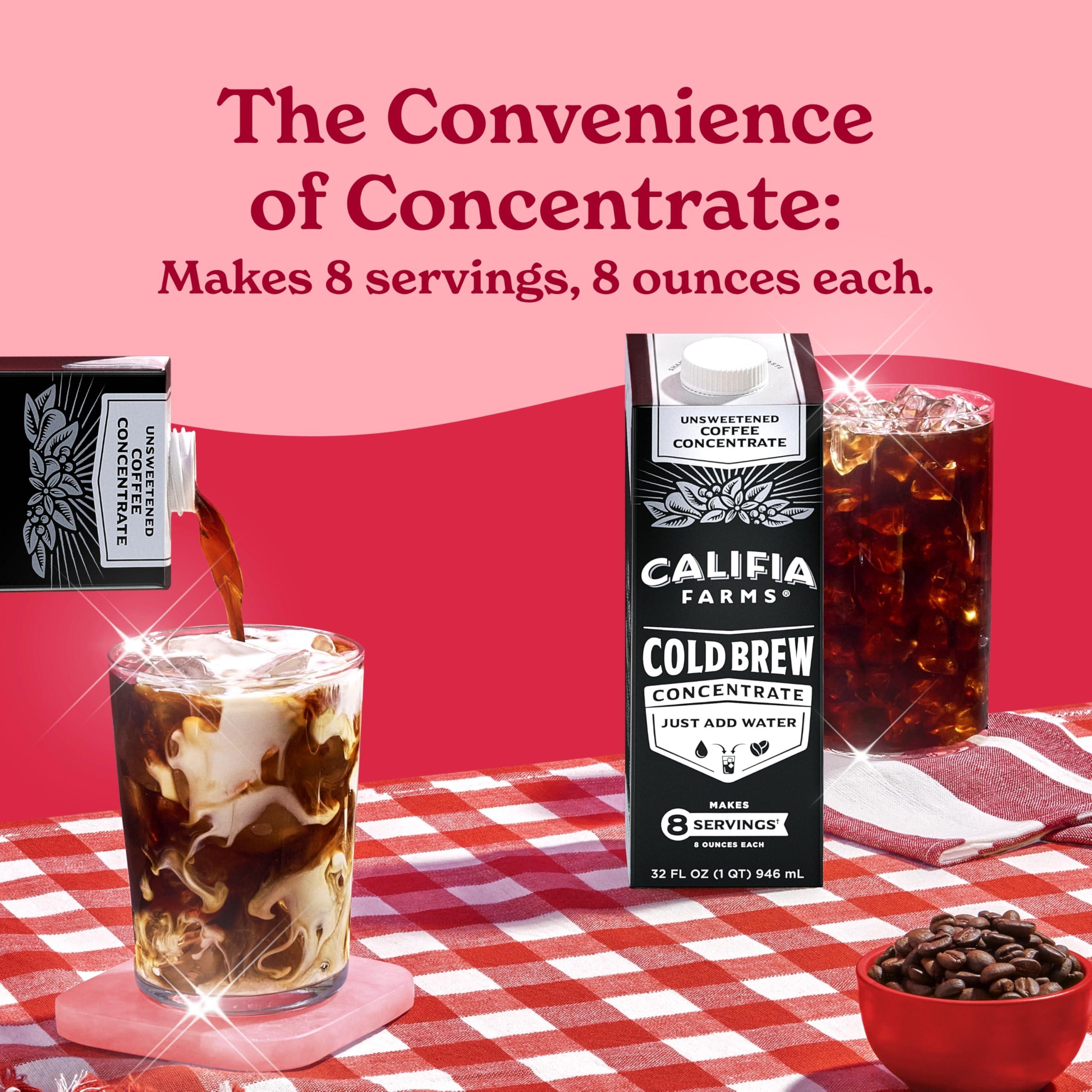 Califia Farms Califia Farms - Unsweetened Cold Brew Coffee Concentrate, 32 Fl Oz (Pack of 6), 100% Arabica, Shelf Stable, Plant Based, Vegan, Gluten Free, Non GMO, Sugar Free, Iced Coffee