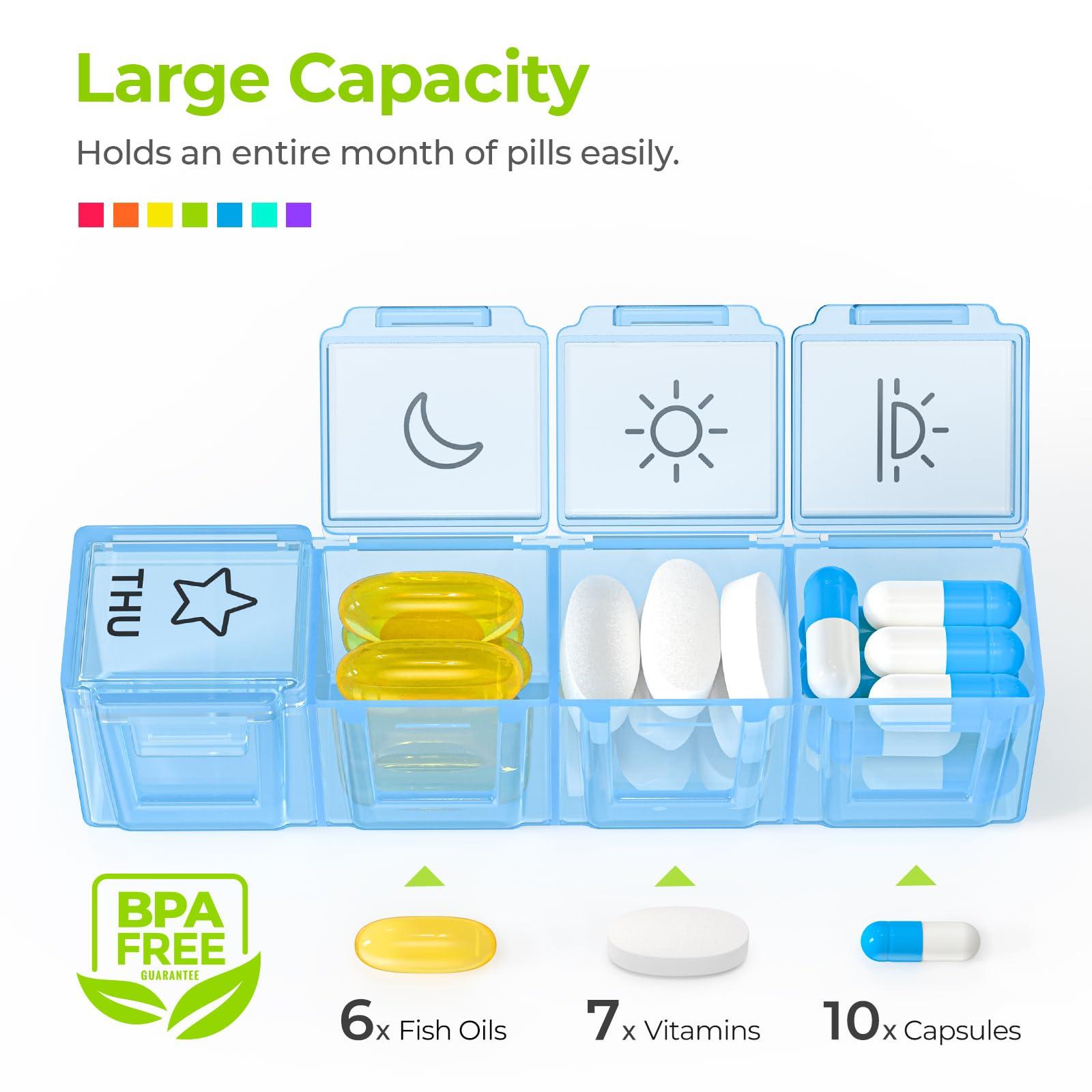 AUVON AUVON iMedassist Moisture-Proof Weekly Pill Organizer 4 Times a Day, Large 7 Day Pill Box Portable for Travel with Removable Individual Pill Containers to Hold Vitamins, Supplements and Medication
