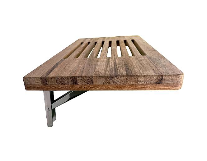 GrabBars.com 24" Wall Mounted Teak Wood Folding Shower Seat Bench with Slots
