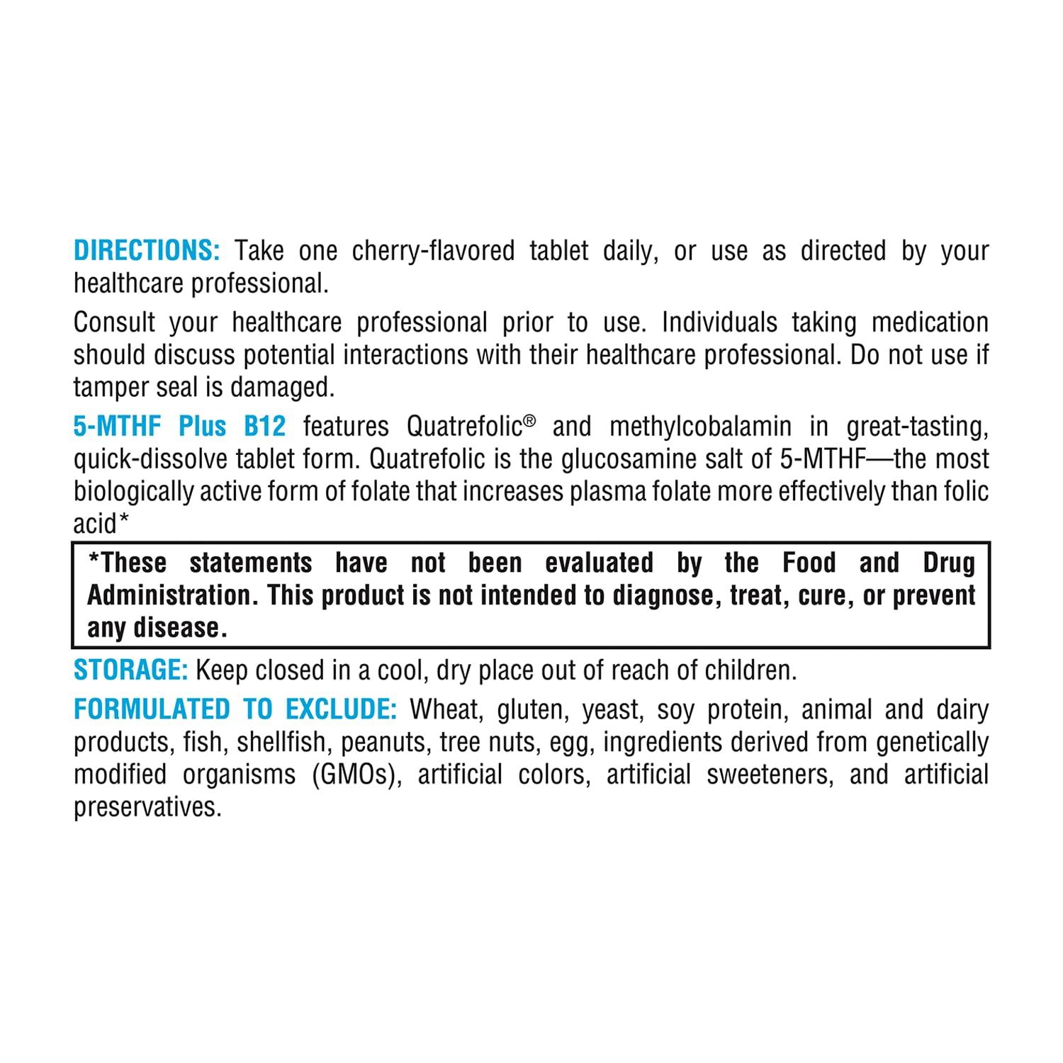 XYMOGEN XYMOGEN 5-MTHF Plus B12 - Biologically Active Folate + Methyl B12 (Methylcobalamin) to Support Methylation and Nervous System Health - Great-Tasting Cherry Flavor (60 Quick-Dissolve Tablets)
