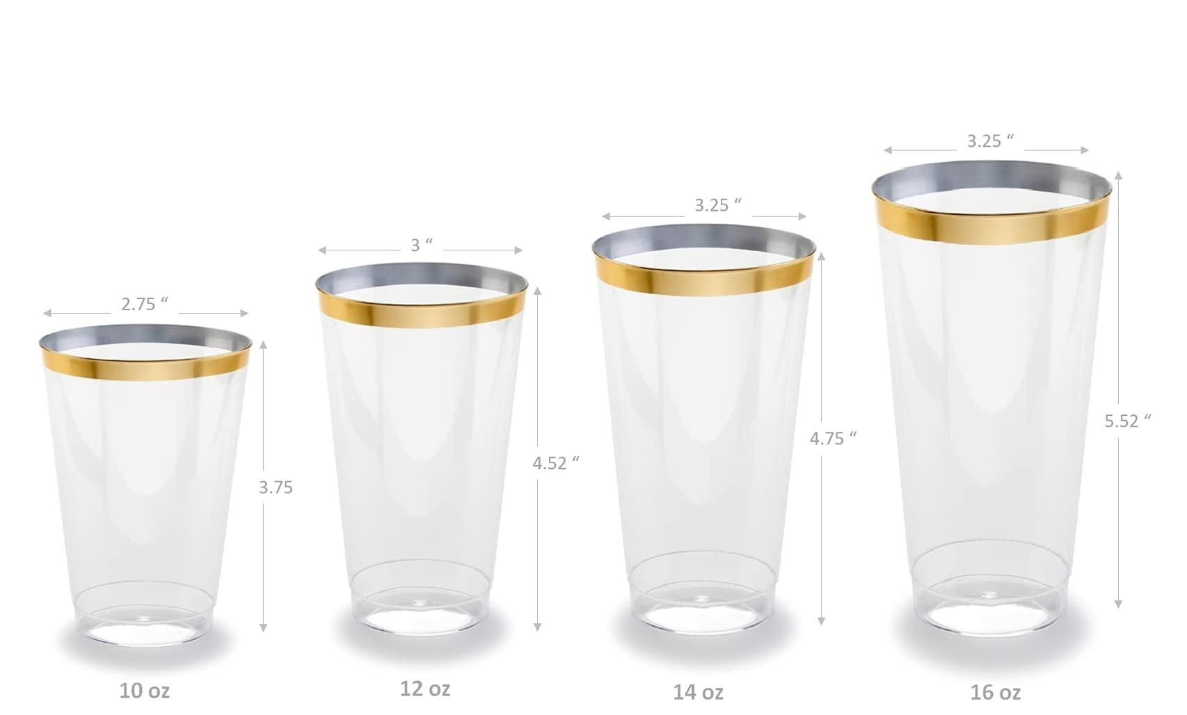 OCCASIONS FINEST PLASTIC TABLEWARE " OCCASIONS " 200 Piece Wedding Party Disposable Plastic tumblers Cups (10 Oz, Clear & Gold Rimmed Tumbler)