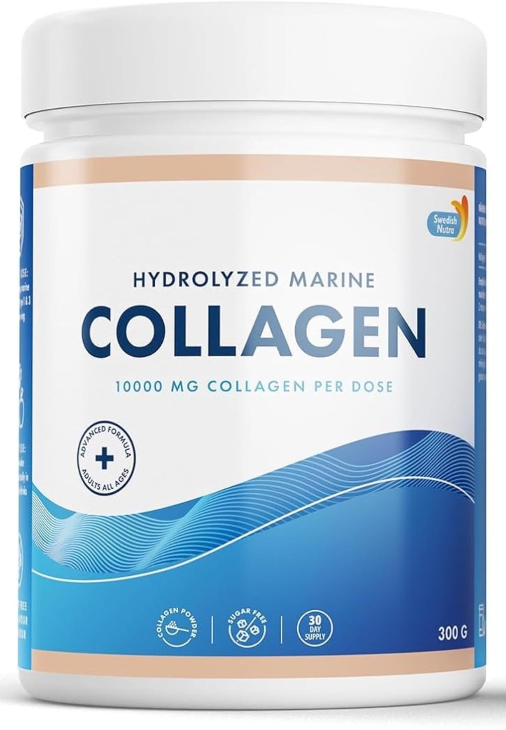 Swedish Nutra Swedish Nutra - 100% Marine Collagen Powder 300g I Hydrolyzed Collagen Powder (Type I & III) I Healthy Skin, Hair & Nails I High Absorption I Odorless & Unflavoured I Easy Mix