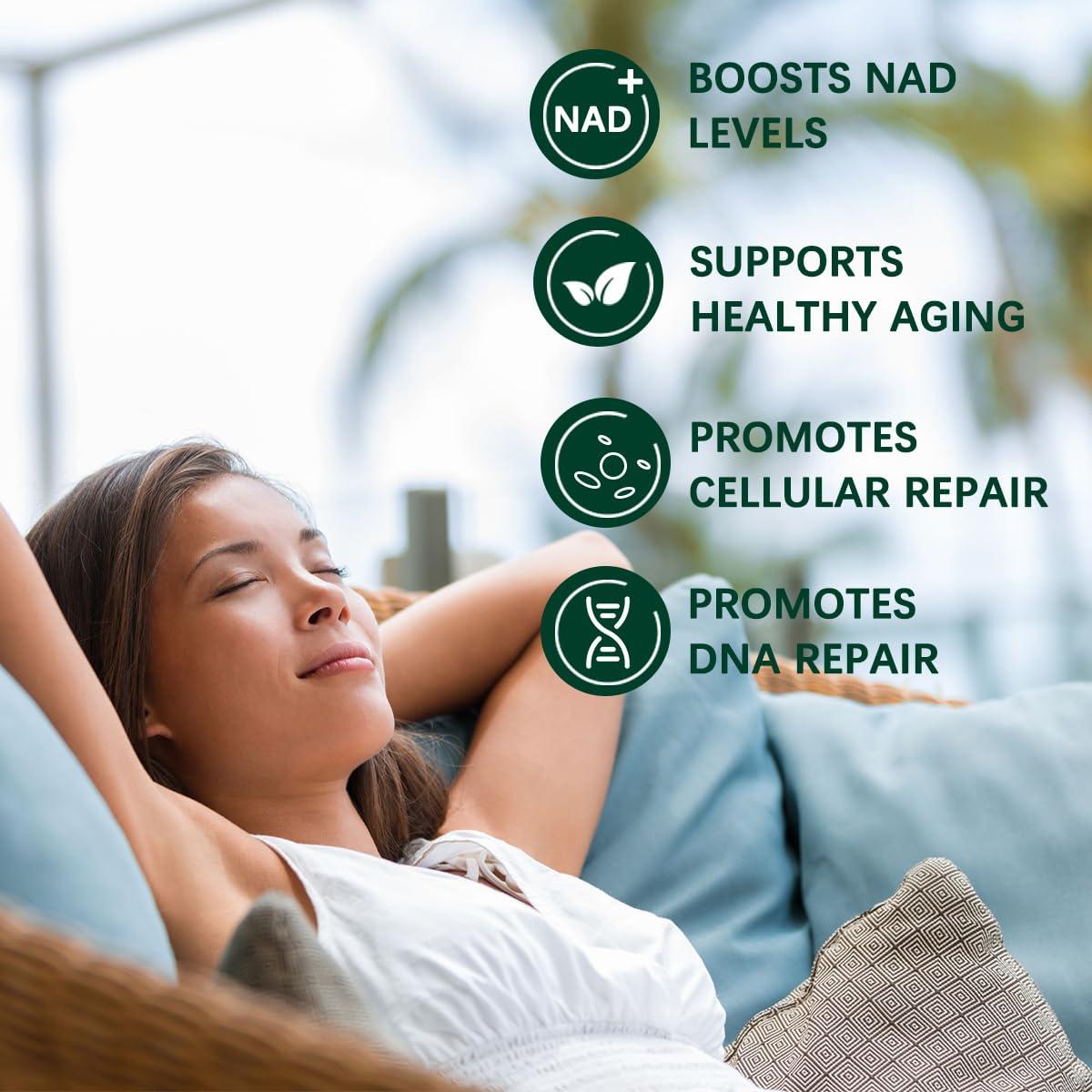 ESUNM Nicotinamide Riboside 900mg, NAD+ Supplement Resveratrol Nutritional Supplements, Supplement for Anti-Aging, Energy, Focus - 80 Capsules