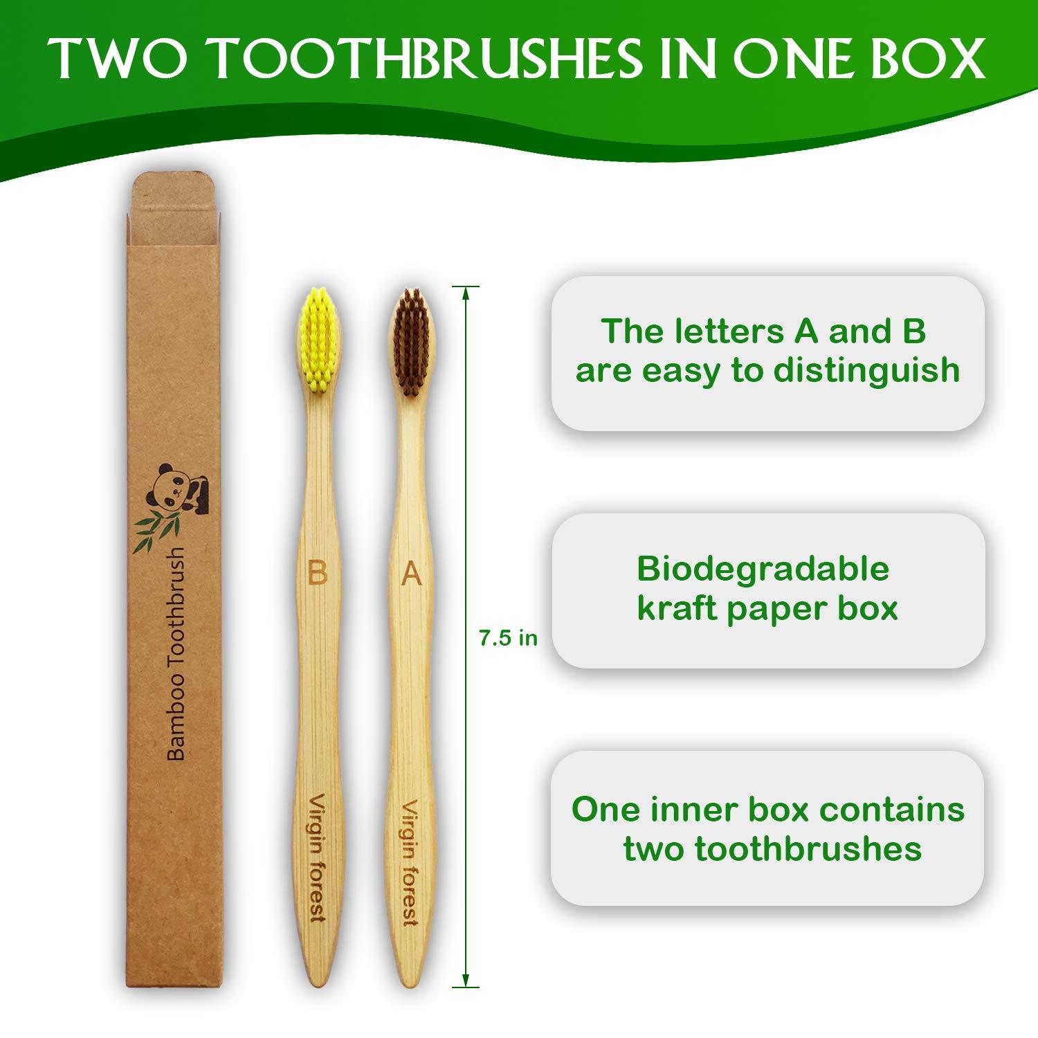Virgin Forest Virgin Forest 10 Count Bamboo Toothbrush,Soft Bristle for Adults, Eco Friendly Natural Wooden Toothbrushes, Vegan Organic Bamboo Travel Tooth Brush (10 Colors)