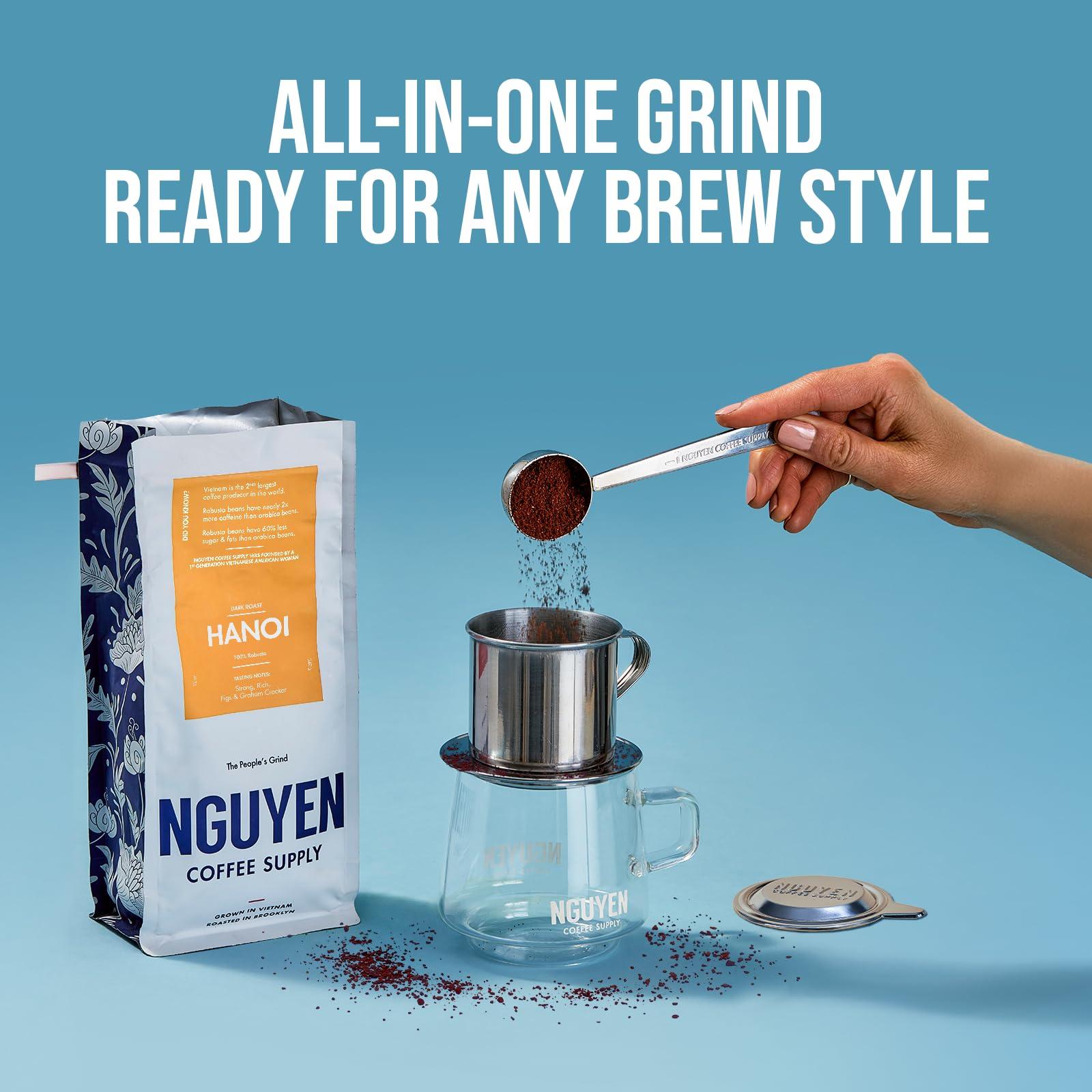 NGUYEN COFFEE SUPPLY Nguyen Coffee Supply - Hanoi Robusta: Dark Roast Premium Ground Coffee Beans, Vietnamese Single Origin, Direct Trade, Low Acid with High Caffeine Content, Roasted in Brooklyn [12 oz Bag]