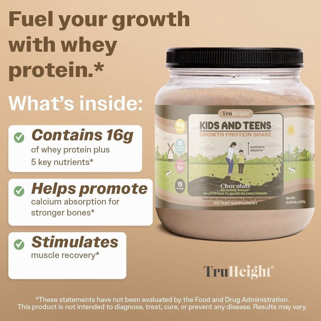 TruHeight TruHeight Growth Protein Shake (Chocolate Milk Flavor, Whey) Natural Growth & Development Protein Powder for Kids & Teens - Endorsed by Pediatricians - Vitamins & Minerals for Picky Eaters - Ages 5+