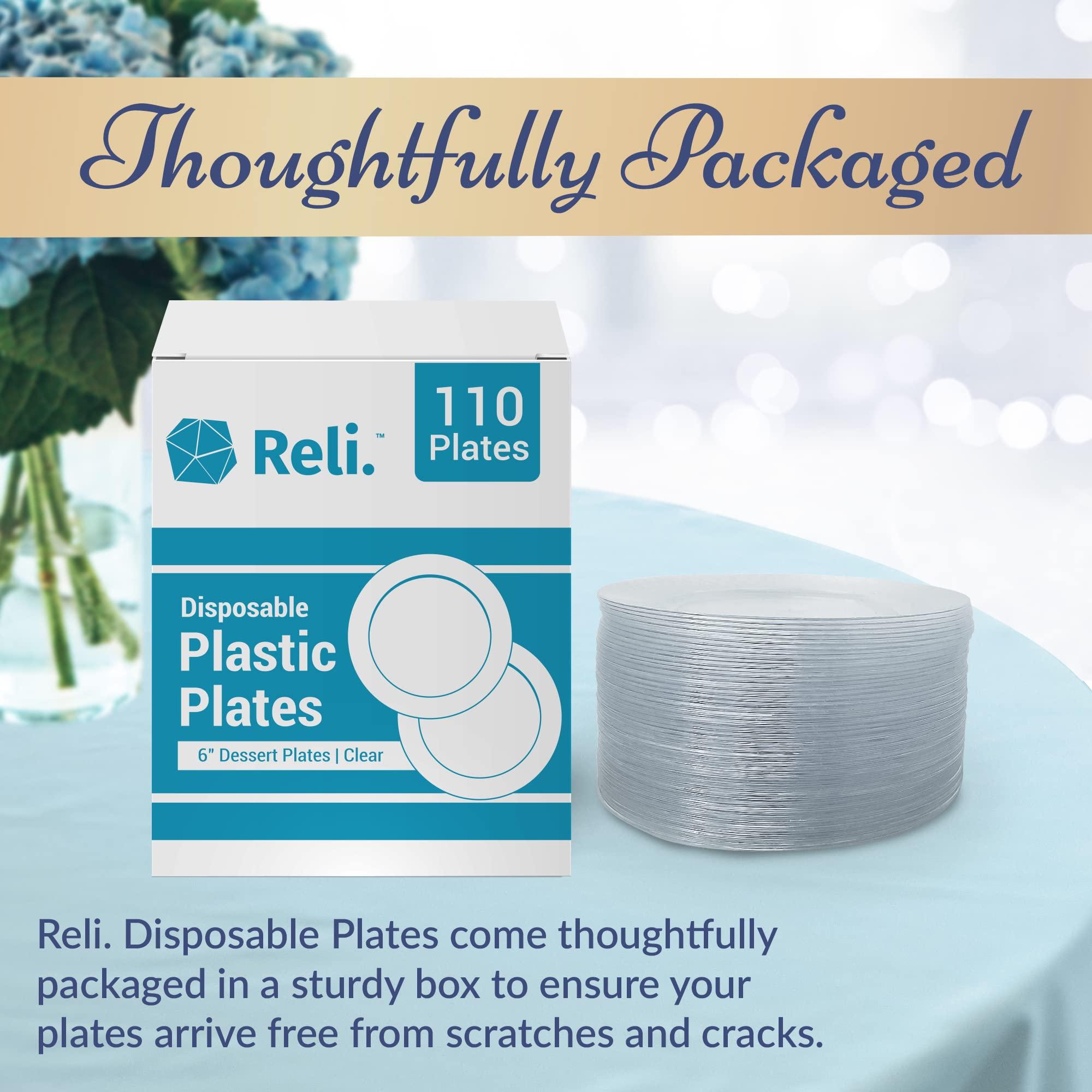Reli. Reli. 110 Pcs Plastic Dessert Plates, Disposable (6 inch, Clear)| Small Plates for Party, Heavy Duty | Hard Plastic Dessert Platter for Cake, Wedding, Birthday, Salad/Appetizer (6\")