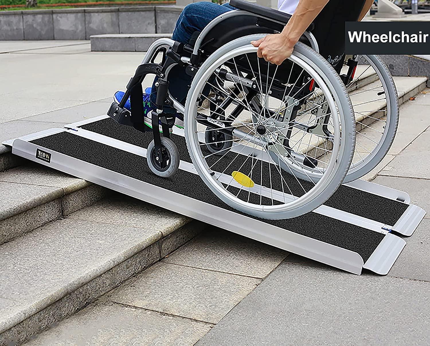 BKEKM Wheelchair Ramp Wheelchair Ramp Aluminum with Handle Threshold Ramp Portable Bridging Ramp Foldable Kerb Ramps for Indoor Outdoor Roadside Slope Anti-Slip