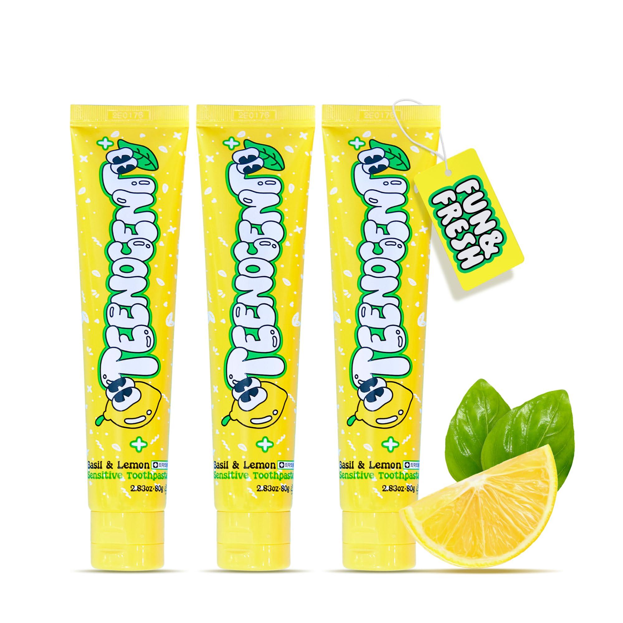TEENOCENT TEENOCENT Natural Nano Hydroxyapatite Sensitive Toothpaste - Fluoride Free, SLS Free, Remineralizing, Adult & Kids, Basil&Lemon Flavor, 2.83 oz (Pack of 3)