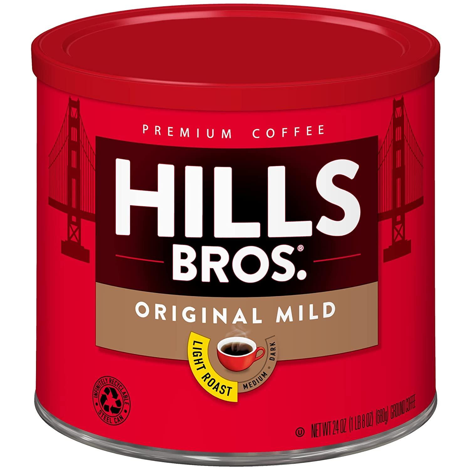 Hills Bros Hills Bros Original Mild Blend Ground Coffee, Light Roast, Smooth and Balanced for a Rich Light Coffee Taste 30.5 Ounce (Pack of 8)