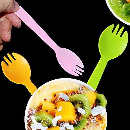 lasenersm 100 PCS Mini Plastic Spork Plastic Forks and Spoons Disposable 2 in 1 Sporks Plastic Disposable Sporks for Camping Picnics Parties and Weddings, Small, White