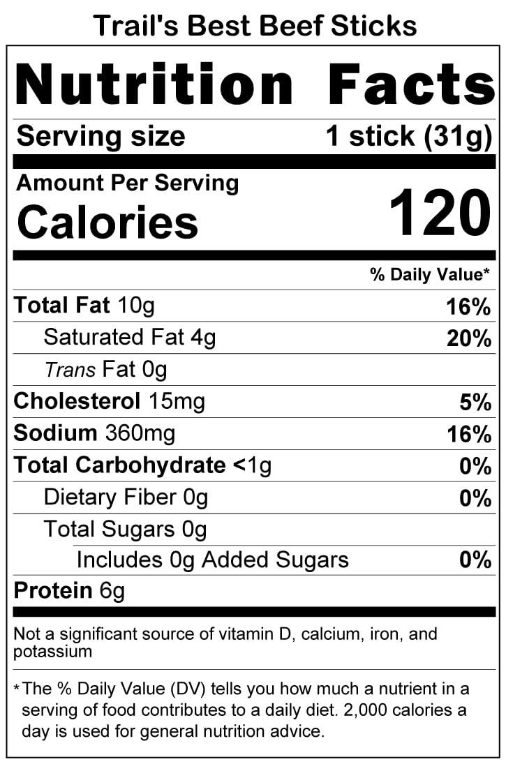 Trail\'s Best Trail\'s Best 1.1oz Beef Sticks 16 Count Tubs (6 inch beef sticks made with all beef)