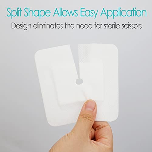 DiaBelt Peritoneal Dialysis PD Catheter Drain Split Bordered Gauze Island Dressing Pad for Stomach Feeding Peg J Tube| Individually Packed| Wound Bandage with Adhesive Border 4\" x 4\" (Pack of 10)