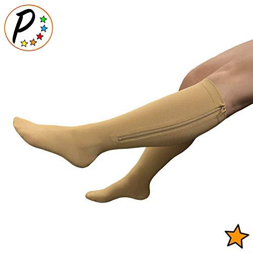 Presadee Presadee Closed Toe 15-20 mmHg Zipper Compression Leg Circulation Calf Socks (Beige, S/M)
