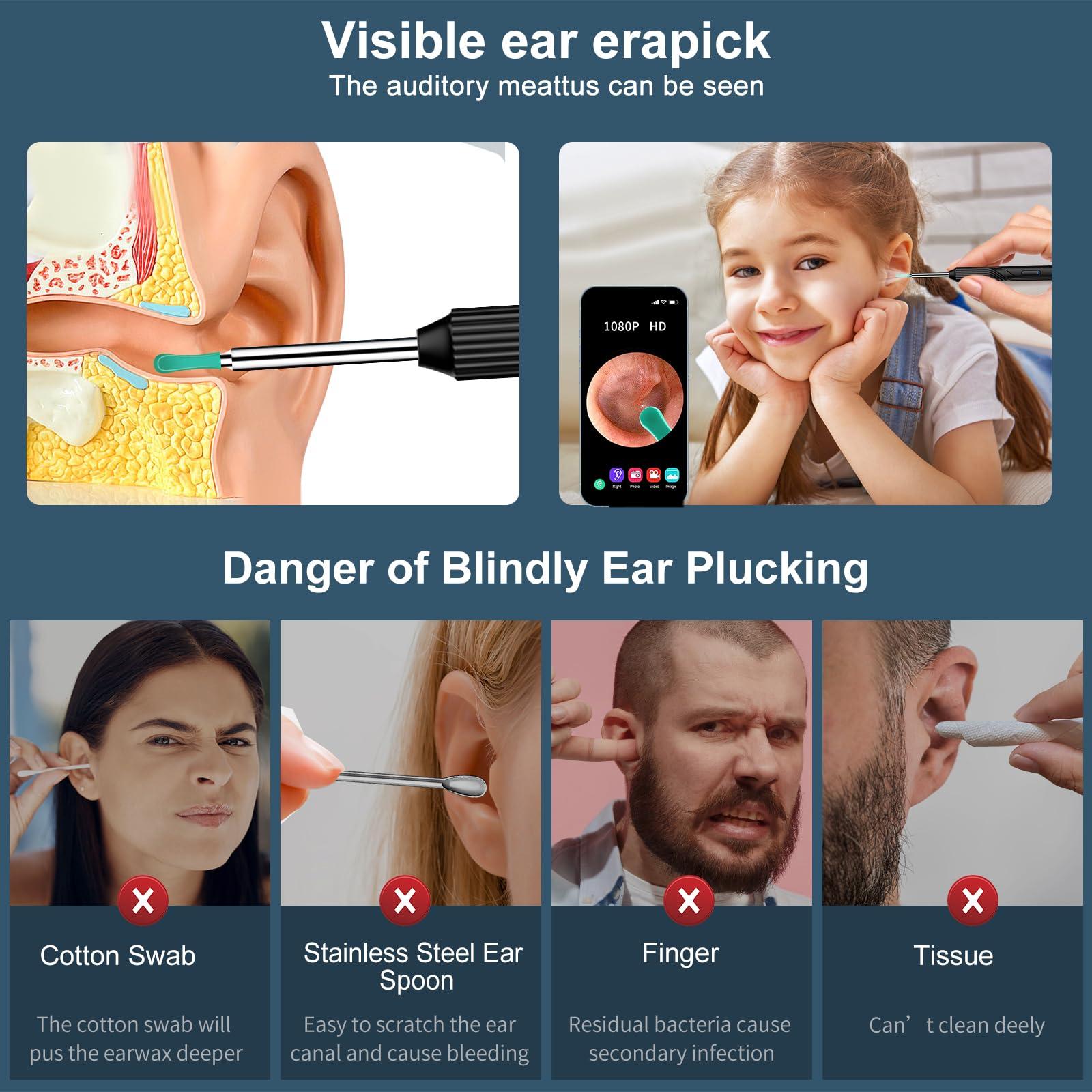 Mapleboom Pro Ear Wax Removal,Soft Silicone Ear Scoop for Ear Cleaning, Ear Cleaner with 1080P HD Otoscope Camera and Light Plus 6Pcs Ear Set for All iPhone and Android Phones.
