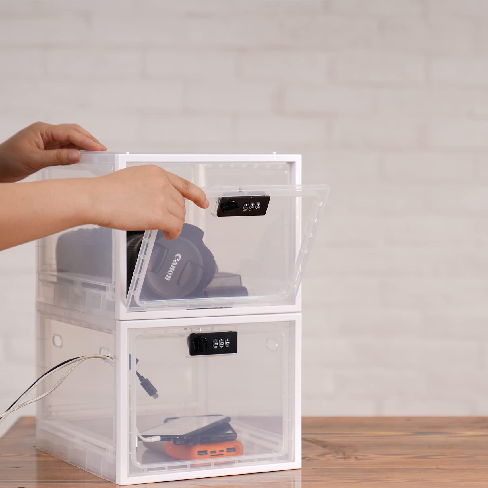 Gemaxvoled Medicine Lock Box for Safe Medication, Premium Material Lockable Storage Box Locking Organizer Bin with Combination Code for Fridge Food/Snacks/Phone/Tablet Jail/Home/Office Storage Lockers